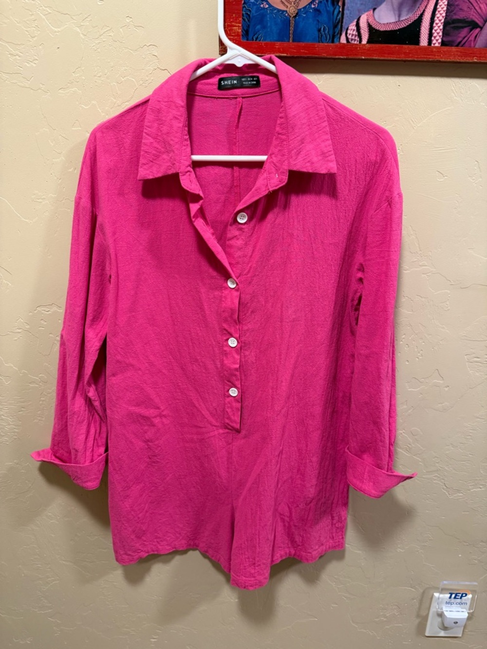 SHEIN Pink Button-Front Collared Romper